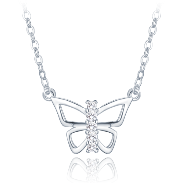 MINET Stříbrný náhrdelník motýlek s bílými zirkony JMAD0053SN40