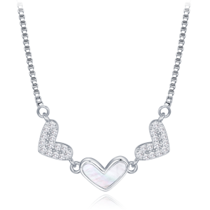 MINET Silver heart necklace with white cubic zirconia and white pearl JMAS0251SN45