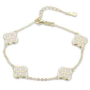 MINET JJMAS7058UB20 Gold-plated silver bracelet with four-leaf clovers and white zircons