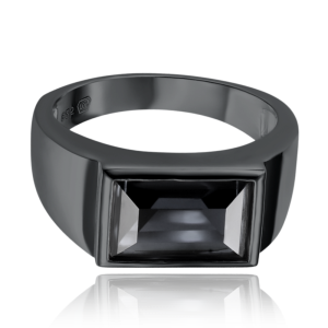 MINET Men's silver signet ring with black cubic zirconia size 61 JMAN0519BR61