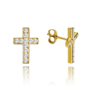 MINET Luxury gold cross earrings with white zircons Au 585/1000 1,10g JMG0028WGE02