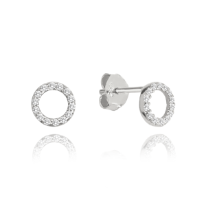 MINET Náušnice z bílého zlata kroužky s bílými zirkony Au 585/1000 0,80 g JMG0014WSE06