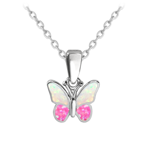 MINET Sparkling silver necklace BUTTERFLY with pink opal JMAD0040PN38