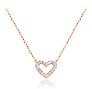 MINET Zlatý náhrdelník srdce z růžového zlata s bílými zirkony Au 585/1000 1,55g JMG0283WRN42