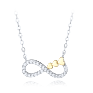MINET Strieborný náhrdelník s pozlátenými srdiečkami a bielymi zirkónmi JMAN0528GN45