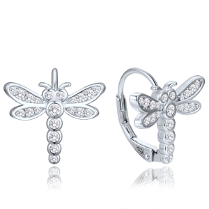 MINET Detské strieborné náušnice s motýľom a zirkónmi JMAD0066SE00