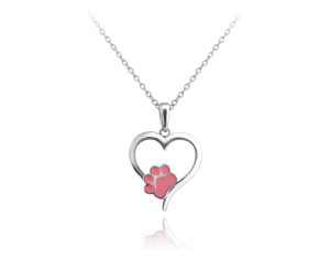 MINET Detský strieborný náhrdelník SRDCE s ružovým odtlačkom labky JMAD0010PN42