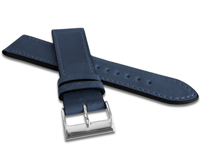LAVVU LSZUL20 Modrý prešívaný remienok SLIM z luxusnej kože Top Grain - 20 mm