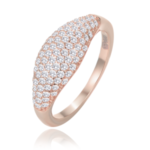 MINET Stříbrný Rosegold prsten kapka s bílými zirkony vel. 58 JMAN0565YR58