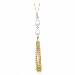 MINET Pozlacený stříbrný náhrdelník s přírodními perlami JMAS7051GN45