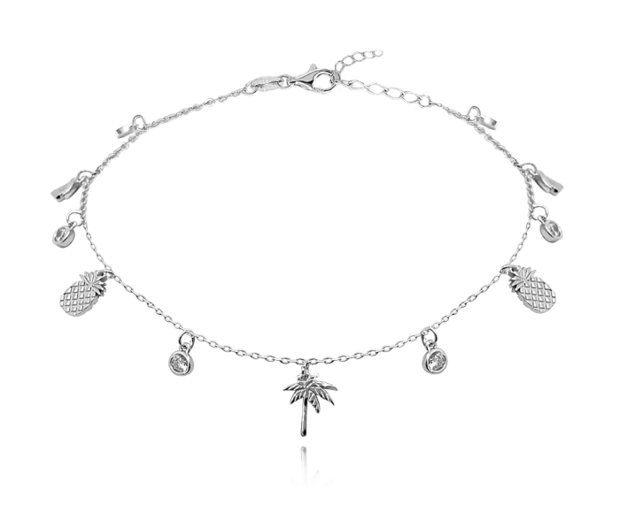 MINET Letní stříbrný řetízek na kotník - ananasy a palmy JMAS8019SB24
