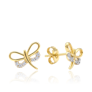 MINET Gold Dragonfly Earrings with White Zirconia, 585/1000 Gold, 1.35 g, JMG0372WGE00
