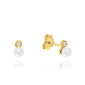 MINET Zlaté náušnice s bílými zirkony a perličkami Au 585/1000 0,65g JMG0027WGE00