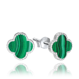 MINET Silver four-leaf clover earrings with malachite JMAS7043ZE01