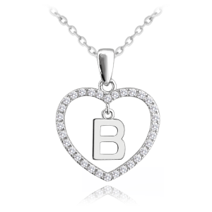 MINET Silver necklace letter in heart "B" with cubic zirconia JMAS900BSN45