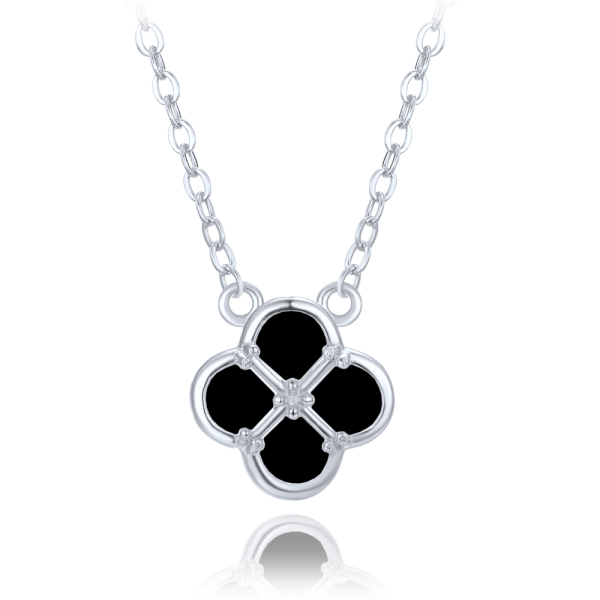 MINET JMAS7058CN47 Stříbrný náhrdelník čtyřlístek s černou perletí