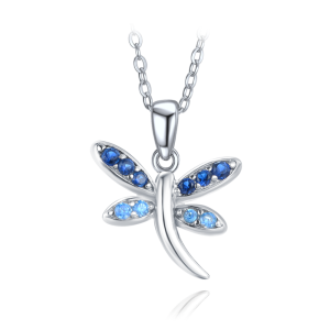 MINET Silver Dragonfly Necklace with Blue Zircons JMAN0584BN47