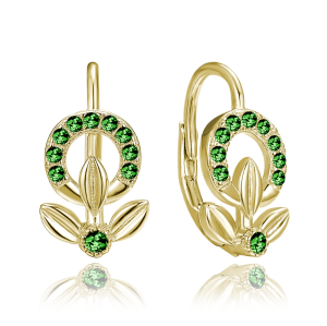 MINET Gold plated silver flower earrings with green cubic zirconia JMAS0248GE00