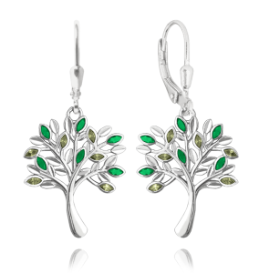 MINET Silver earrings Tree of Life with green cubic zirconia JMAS5061ZE00