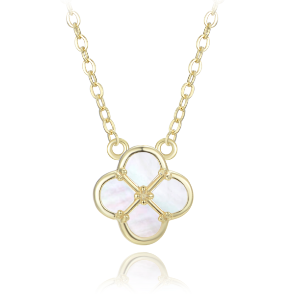 MINET JMAS7058YN47 Pozlacený stříbrný náhrdelník čtyřlístek s bílou perletí
