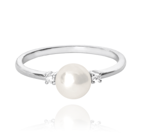 MINET Silver ring with pearl and white cubic zirconia size 58 JMAS7034SR58