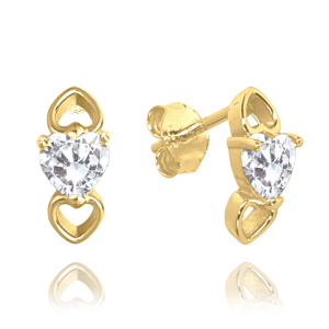 MINET Gold plated silver LOVE earrings with white heart cubic zirconia JMAS0181GE01