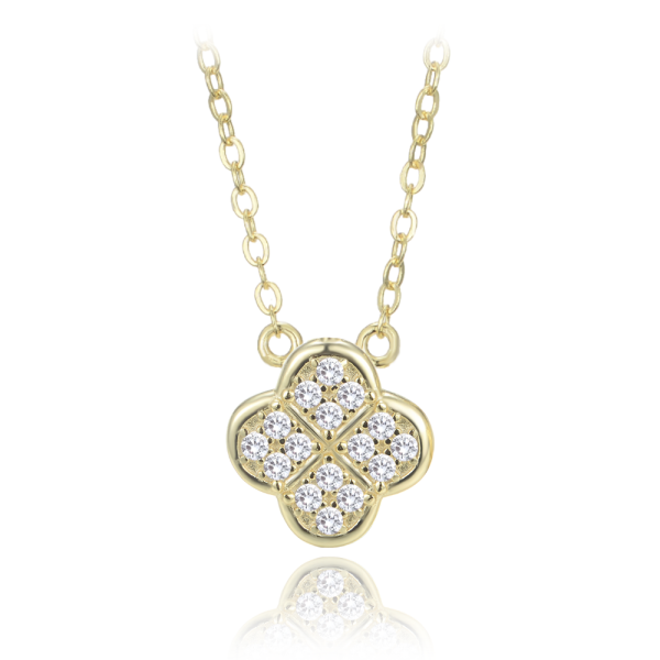 MINET Pozlacený stříbrný náhrdelník čtyřlístek s bílými zirkony JMAS7058UN47