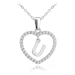 MINET Silver necklace letter in heart "U" with cubic zirconia JMAS900USN45