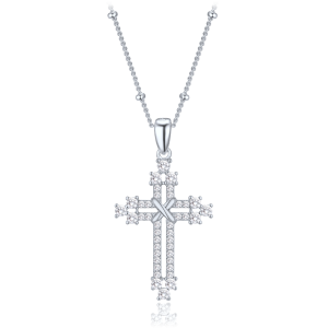 MINET Silver cross necklace with zircons and ball chain JMAN0668SN45