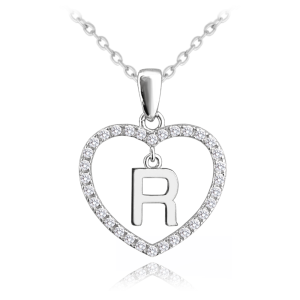 MINET Strieborný náhrdelník písmeno v srdci "R" so zirkónmi JMAS900RSN45