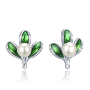 MINET Christmas silver mistletoe earrings with pearls JMAS8063SE00