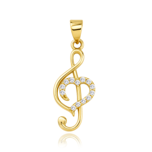 MINET Zlatý přívěs houslový klíč se srdcem a bílými zirkony Au 585/1000 0,85g JMG0307WGP01