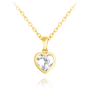 MINET Pozlacený stříbrný náhrdelník SRDÍČKO s bílým zirkonem JMAD0015XN40