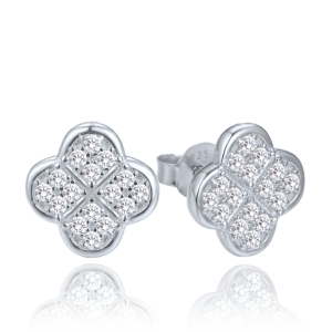 MINET JMAS7058SE01 Strieborné náušnice štvorlístky s bielymi zirkónmi