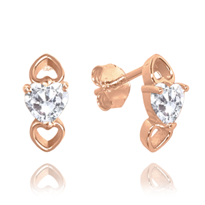 MINET Rose gold silver earrings LOVE with white heart cubic zirconia JMAS0181RE01