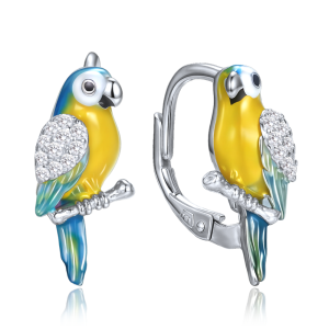 MINET Strieborné náušnice papagáj s bielymi zirkónmi JMAS8067SE00