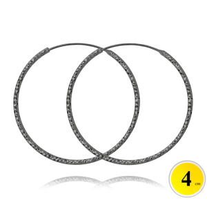 MINET Čierne leštené strieborné náušnice CIRCLES 4 cm S JMAN0392BE04