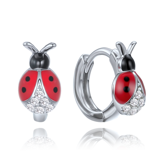 MINET Dětské stříbrné náušnice červené berušky vykládané zirkony JMAD0062SE00