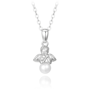 MINET Strieborný náhrdelník ANGEL s perlou JMAS7044SN38