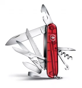 Vreckový nôž Victorinox Huntsman 1.3713.T Priehľadná Červená
