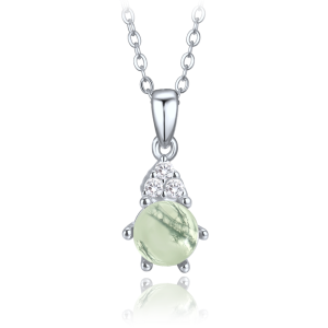 MINET Elegant silver necklace with light moss agate and zircon JMAS0318YN45