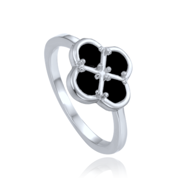 MINET Silver four-leaf clover ring with black mother-of-pearl, size 54 JMAS7058CR54