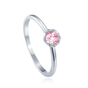 MINET Silver flower ring with pink cubic zirconia size 48 JMAD0051PR48