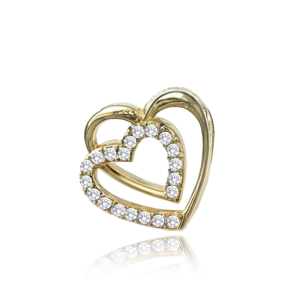 MINET Zlatý prívesok dvojité srdce s bielymi zirkónmi Au 585/1000 0,85g JMG0203WGP00