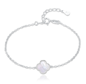 MINET Silver four-leaf clover bracelet with white pearl JMAS7043WB19