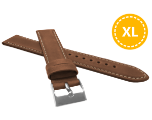 LAVVU LSBXE24XL Predĺžený polstrovaný hnedý prešívaný remienok SPORT z luxusnej kože Top Grain – 24 mm