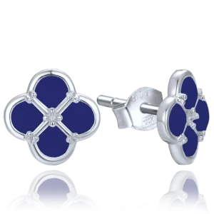 MINET JMAS7058BE01 Strieborné náušnice štvorlístok s lapisom