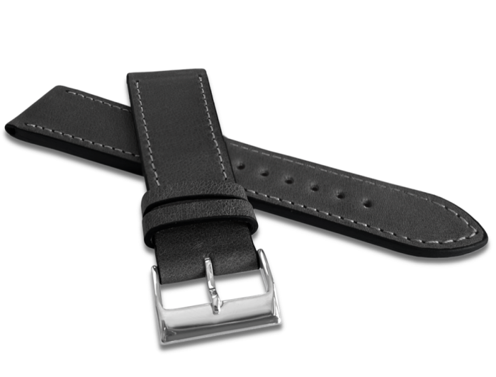 LAVVU LSZUI20 Tmavosivý prešívaný remienok Slim z luxusnej kože Top Grain - 20 mm