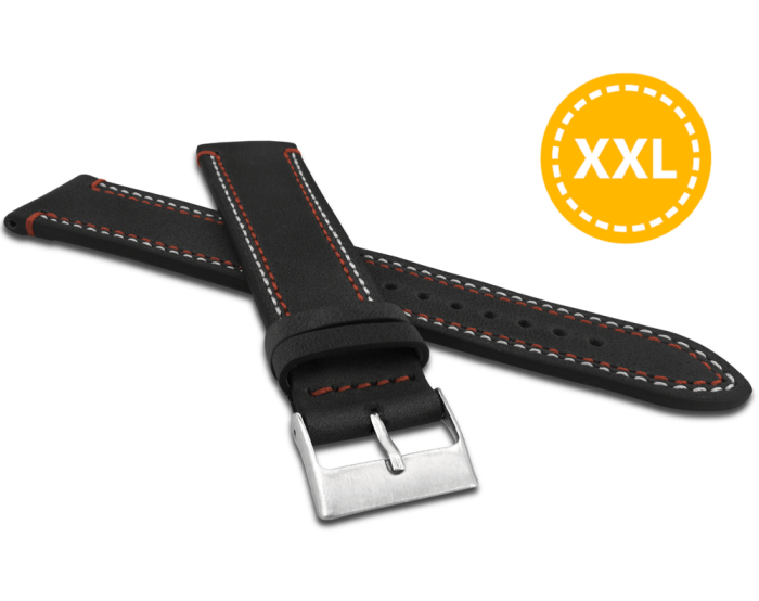 LAVVU LSDXB20 XXL Predĺžený dvojito prešívaný čierny remienok SPORT z luxusnej kože Top Grain – 20 mm
