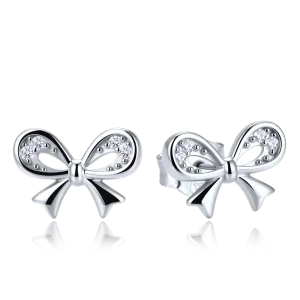 MINET Children's Silver Bow Earrings with White Zircons JMAD0073WE00